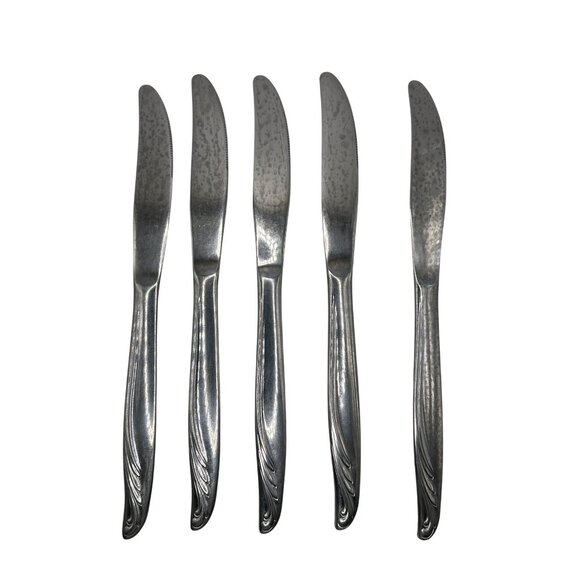 Set Of 5 Vintage Bermuda Pattern Stainless Steel Butter Knives By International - Picture 2 of 3